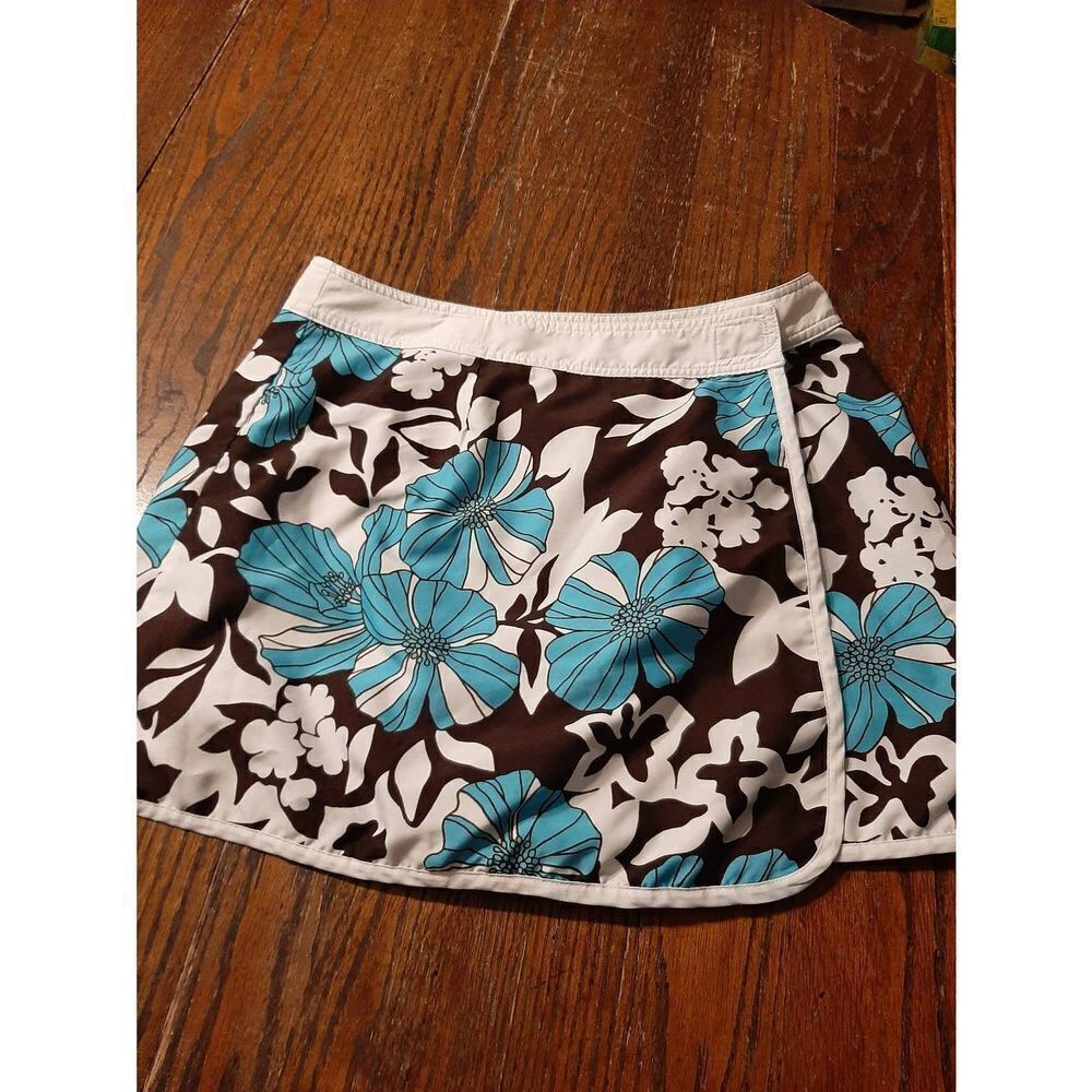 St. John's Bay Floral Swim Coverup Skirt in Turquoise, Brown, White